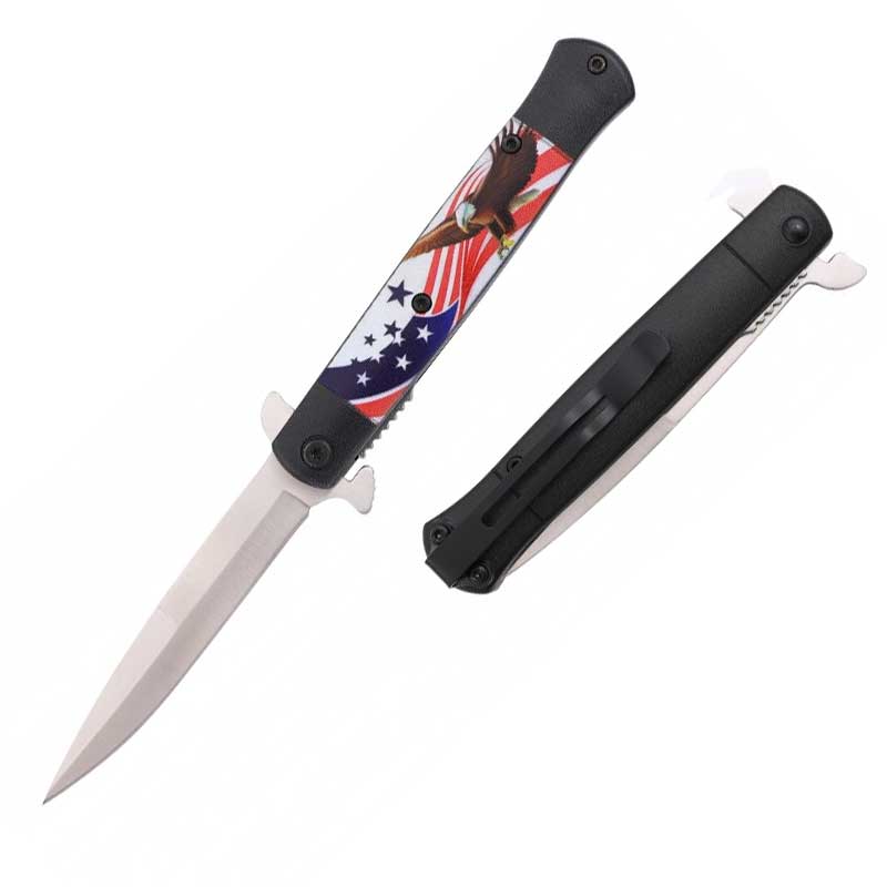 Eagle USA Flag Stiletto Style Spring Assist Opening Pocket Knife - TOPHATTER'S ARMORY DEALS Collectible Weapons - Tophatter Daily Deals