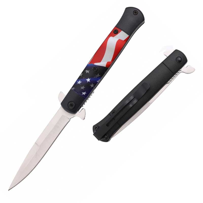 USA Flag Stiletto Style Spring Assist Opening Pocket Knife - TOPHATTER'S ARMORY DEALS Collectible Weapons - Tophatter Daily Deals