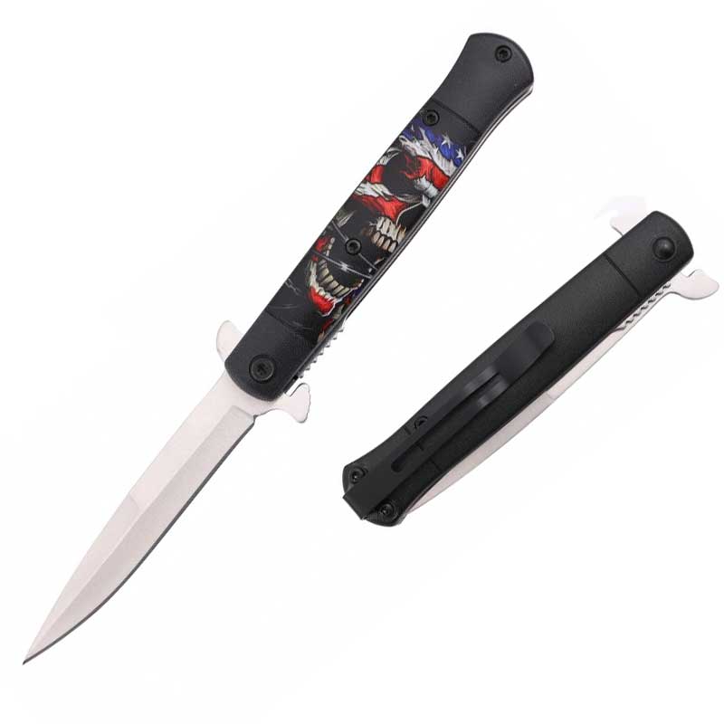 Skull USA Stiletto Style Spring Assist Opening Pocket Knife - TOPHATTER'S ARMORY DEALS Collectible Weapons - Tophatter Daily Deals