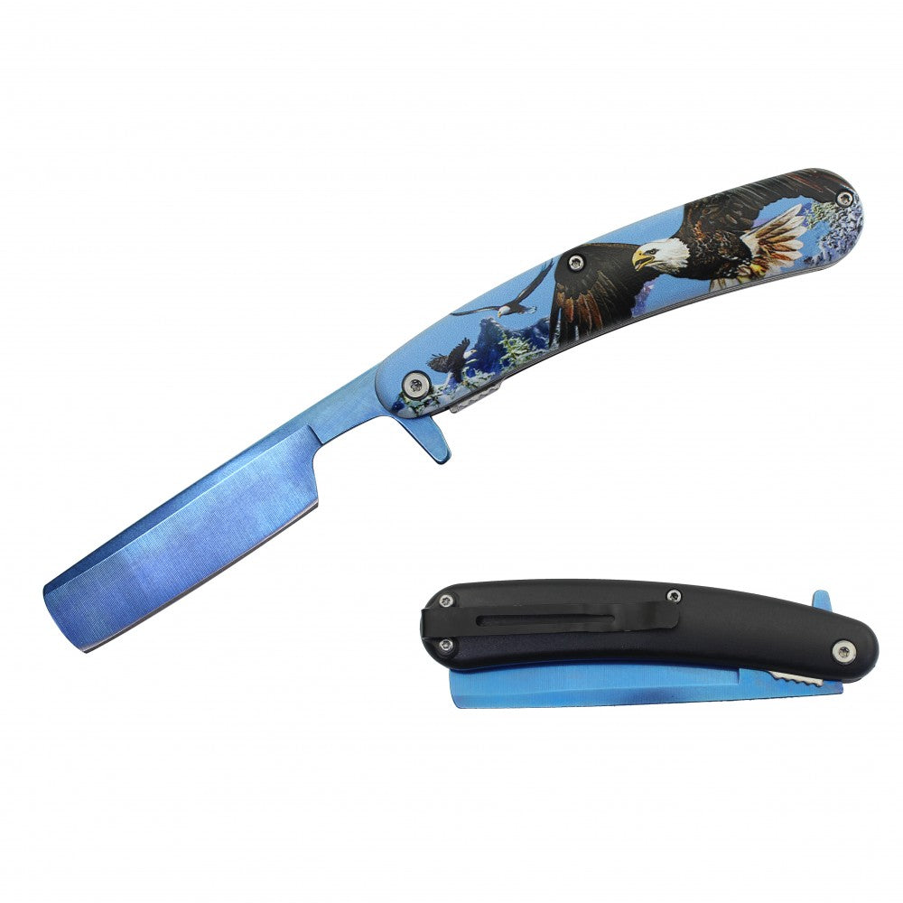 Spring Assist Folding Knife Straight Razor 4" Blade Eagle Collectible Weapons - Tophatter Daily Deals
