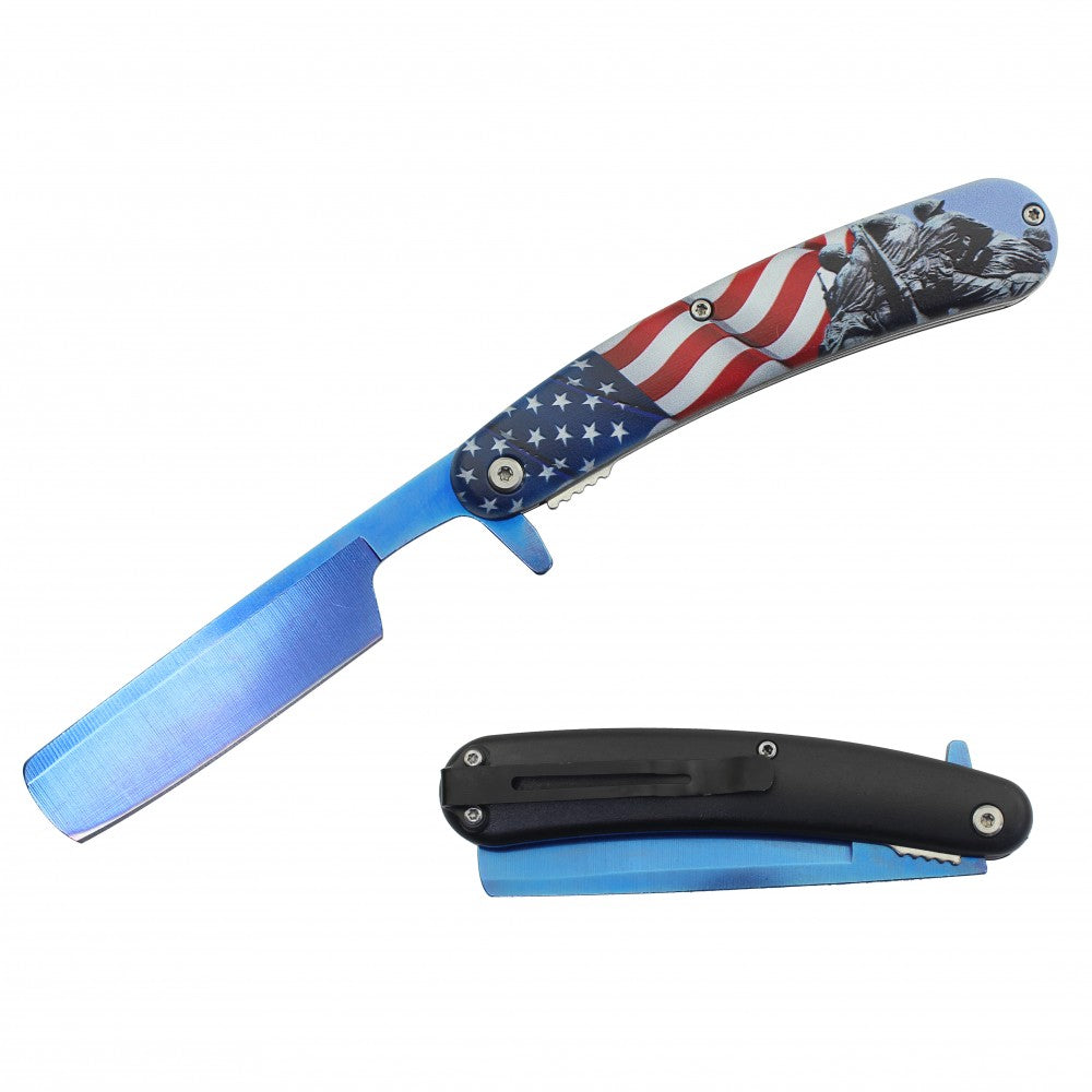 Spring Assist Folding Knife Straight Razor 4" Blade USA - Tophatter's Inc. Weapons Store Online Collectible Weapons - Tophatter Daily Deals