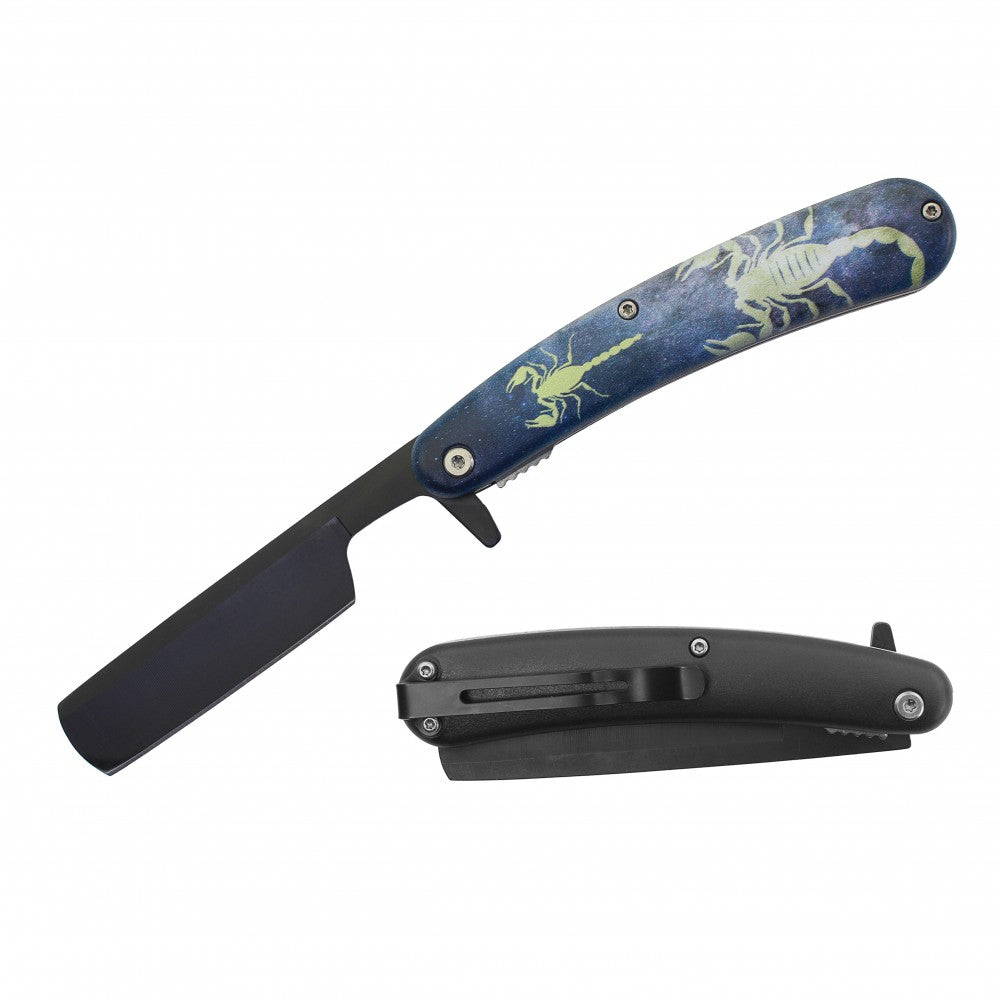 Spring Assist Folding Knife Straight Razor 4" Blade Scorpion - TOPHATTER'S ARMORY DEALS Collectible Weapons - Tophatter Daily Deals