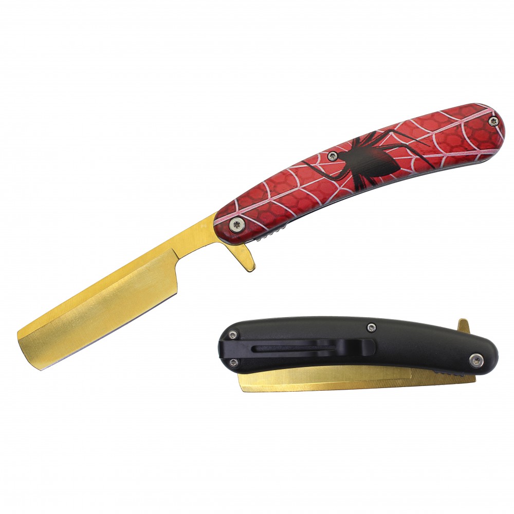 Spring Assist Folding Knife Straight Razor 4" Blade Spider - TOPHATTER'S ARMORY DEALS Collectible Weapons - Tophatter Daily Deals