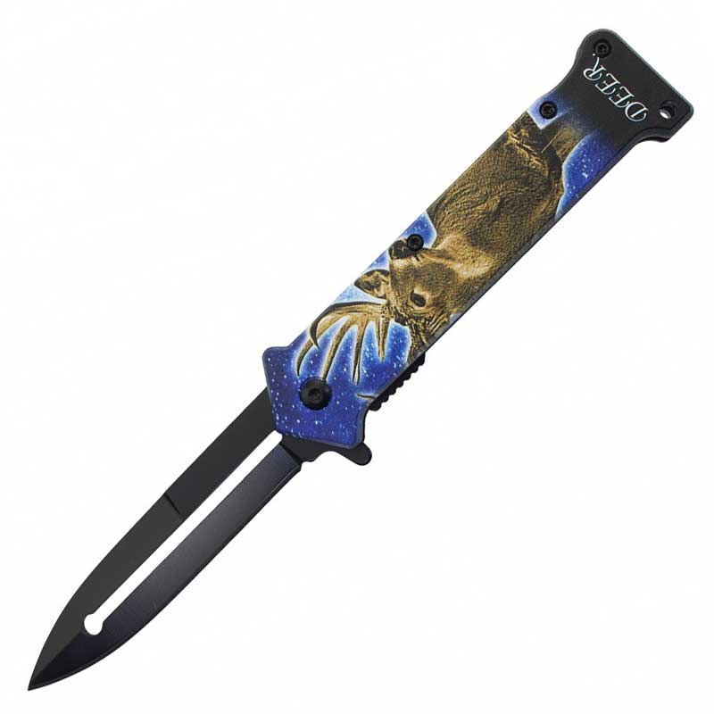 8" Deer Spring Assisted Opening Joker Knife Collectible Weapons - Tophatter Daily Deals