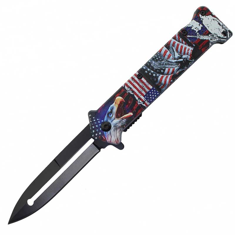 8" USA Flag Spring Assisted Opening Joker Knife Collectible Weapons - Tophatter Daily Deals