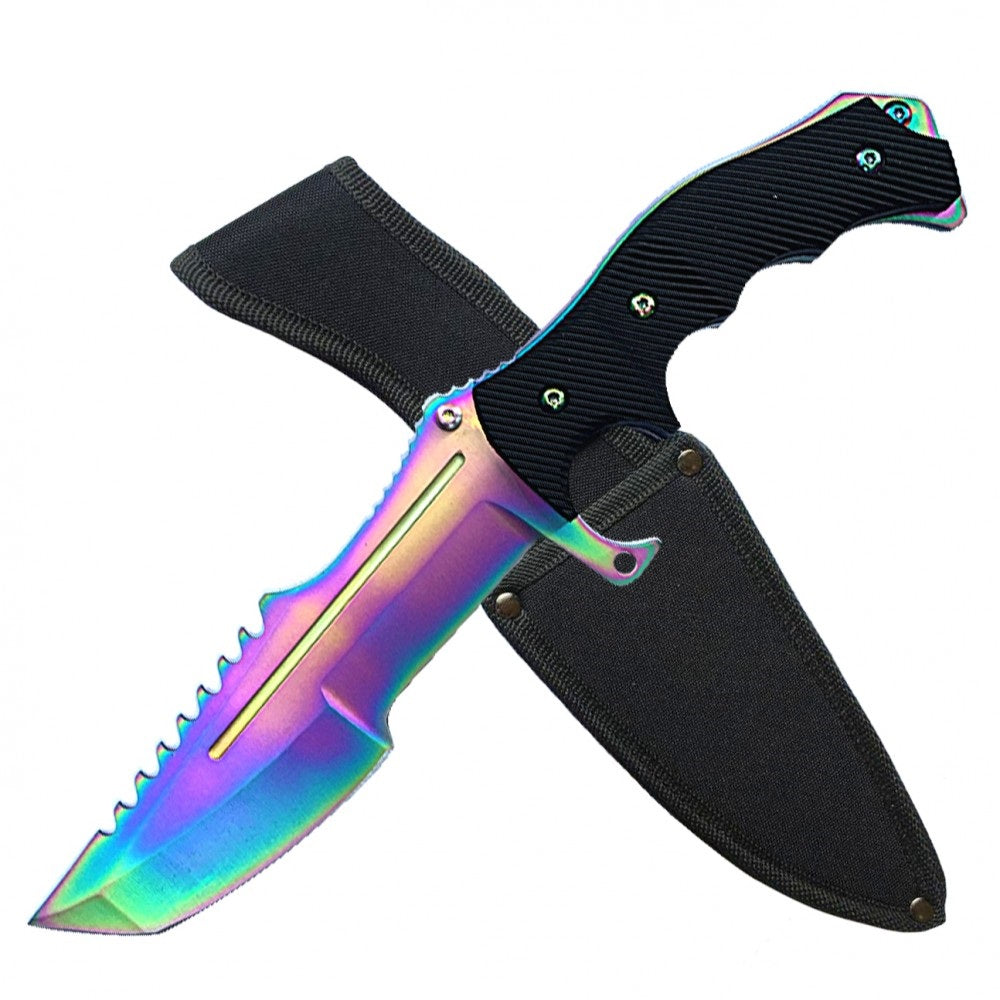 11" Rainbow Military Combat Fighter Hunter Bowie Knife Full Tang Tanto Blade - TOPHATTER'S ARMORY DEALS Collectible Weapons - Tophatter Daily Deals