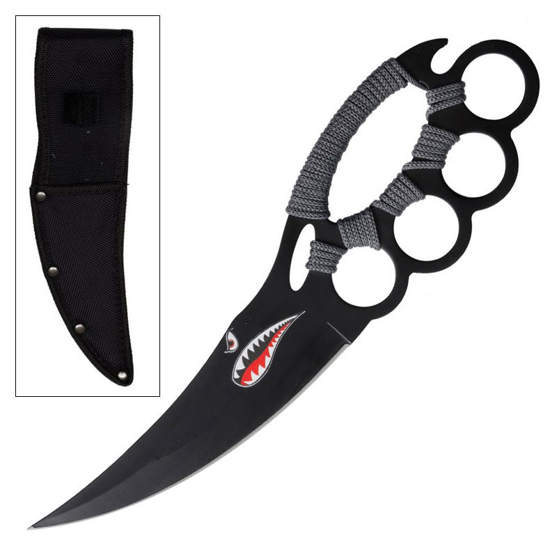 Grey Cord Wrapped Handle Ninja Knuckle Fighter Cobra Knife - TOPHATTER'S ARMORY DEALS Collectible Weapons - Tophatter Daily Deals