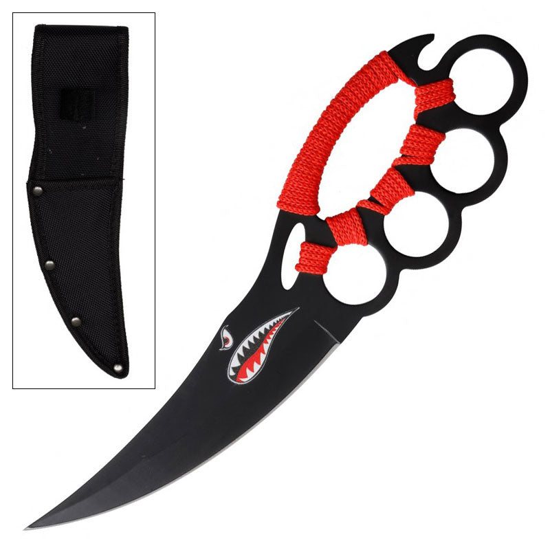 Red Cord Wrapped Handle Ninja Knuckle Fighter Cobra Knife - Tophatter's Guns'N'Weapons Store - FREE SHIPPING Collectible Weapons - Tophatter Daily Deals