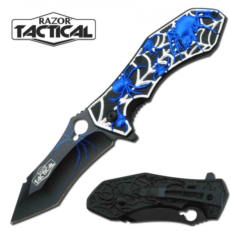 7.75" Fantasy Spider Spring Assisted Opening Knife Blue Collectible Weapons - Tophatter Daily Deals