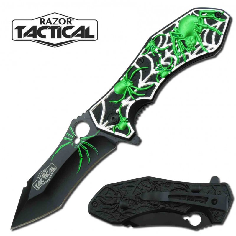 7.75" Fantasy Spider Spring Assisted Opening Knife Green - Tophatter's Guns'N'Weapons Store Collectible Weapons - Tophatter Daily Deals