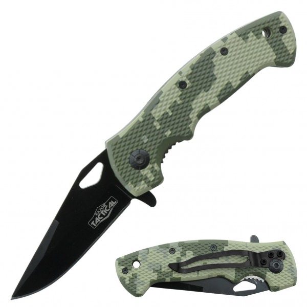 Digital Camo Tactical Spring Assisted Knife With Textured Grip Handle - Tophatter's Guns'N'Weapons Store Collectible Weapons - Tophatter Daily Deals