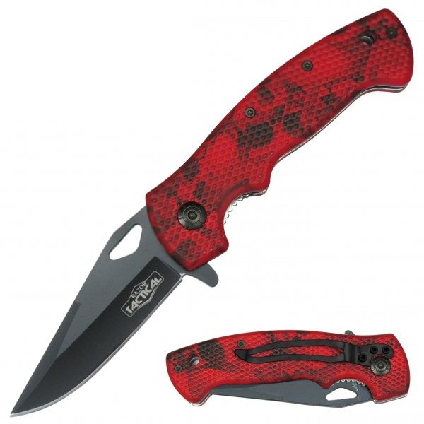 Red Skull Tactical Spring Assisted Knife With Textured Grip Handle - Tophatter's Guns'N'Weapons Store Collectible Weapons - Tophatter Daily Deals