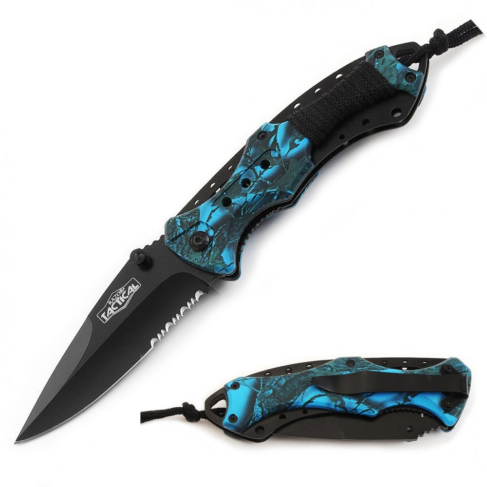 Spring Assist - 'Legal Auto Knife' - Military Fighter - Blue Camo - Tophatter's Army Products & Self Defense Collectible Weapons - Tophatter Daily Deals