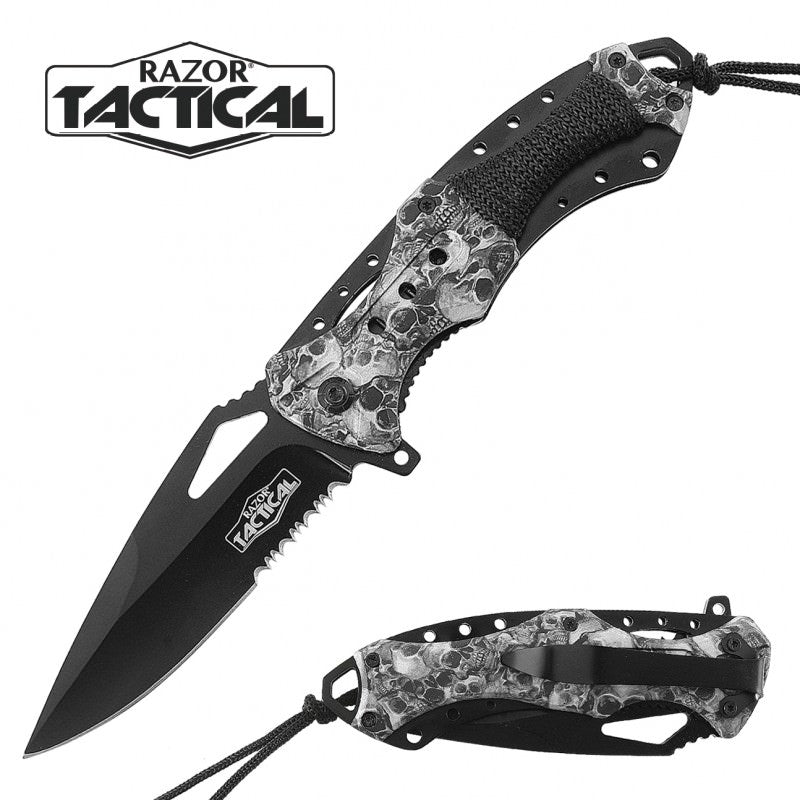 Spring Assist - 'Legal Auto Knife' - Military Fighter - Grey Skull - TOPHATTER'S ARMORY DEALS Collectible Weapons - Tophatter Daily Deals