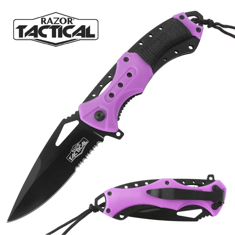 Spring Assist - 'Legal Auto Knife' - Military Fighter - Purple - Tophatter's Guns'N'Weapons Store Collectible Weapons - Tophatter Daily Deals