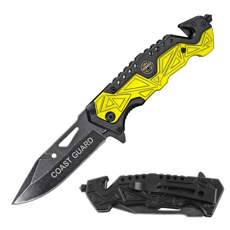 Rescue Spring Assist Coast Guard Folding Knife - Yellow - TOPHATTER'S ARMORY DEALS Collectible Weapons - Tophatter Daily Deals