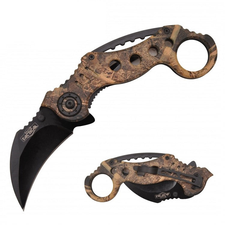 Spring Assist - 'Legal Automatic' Knife - Tree Camo Karambit Tactical - TOPHATTER'S ARMORY DEALS Collectible Weapons - Tophatter Daily Deals