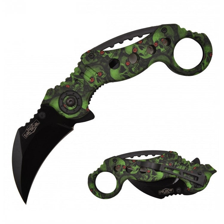 Spring Assist - 'Legal Automatic' Knife - Green Skull Camo Karambit Tactical - TOPHATTER'S ARMORY DEALS Collectible Weapons - Tophatter Daily Deals