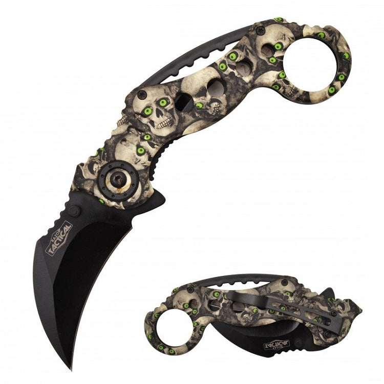 Spring Assist - 'Legal Automatic' Knife - Skull Camo Karambit Tactical - Tophatter's Guns'N'Weapons Store Collectible Weapons - Tophatter Daily Deals