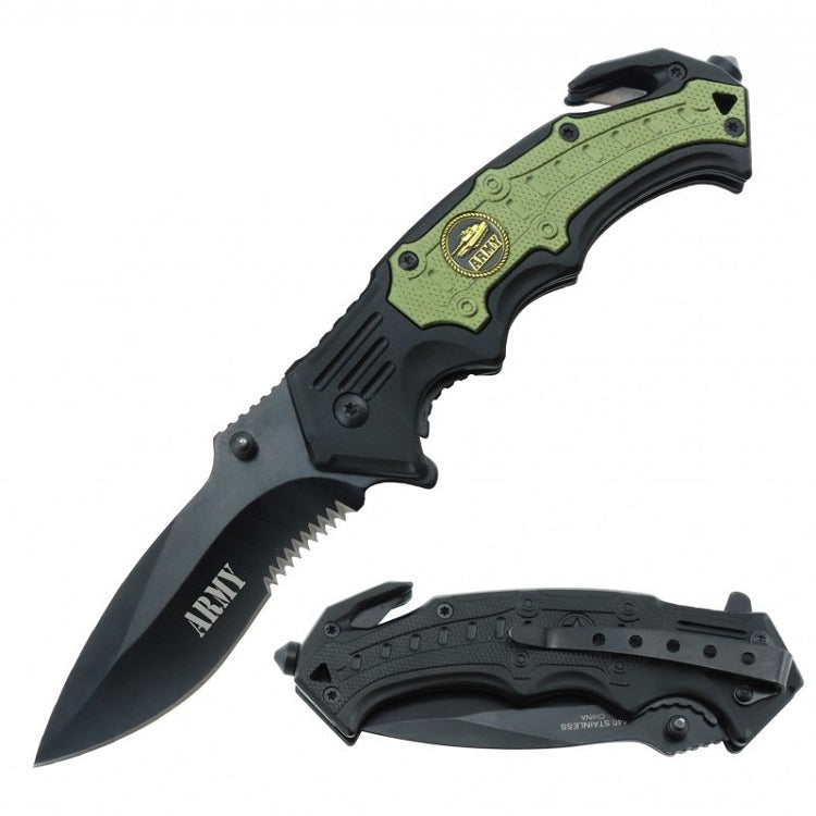 Spring Assist - 'Legal Auto Knife' - Military Fighter - Army Green - Tophatter's Army Products & Self Defense Collectible Weapons - Tophatter Daily Deals