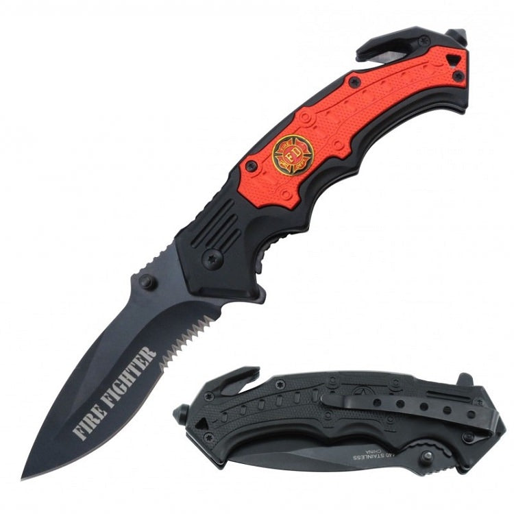 Spring Assist - 'Legal Auto Knife' - Fire Fighter - Red - TOPHATTER'S ARMORY DEALS Collectible Weapons - Tophatter Daily Deals
