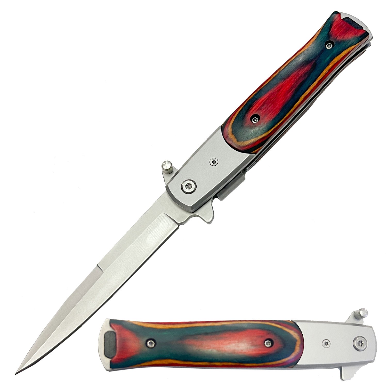 9" Italian Stiletto Tactical Spring Assisted Open Pocket Knife Colorwood Collectible Weapons - Tophatter Daily Deals