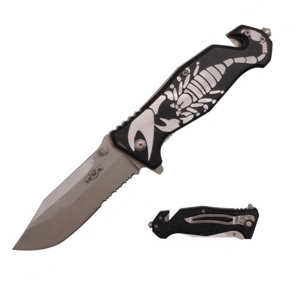Scorpion Tactical Rescue Spring Assist Folding Knife - Black - Tophatter's Army Products & Self Defense Collectible Weapons - Tophatter Daily Deals