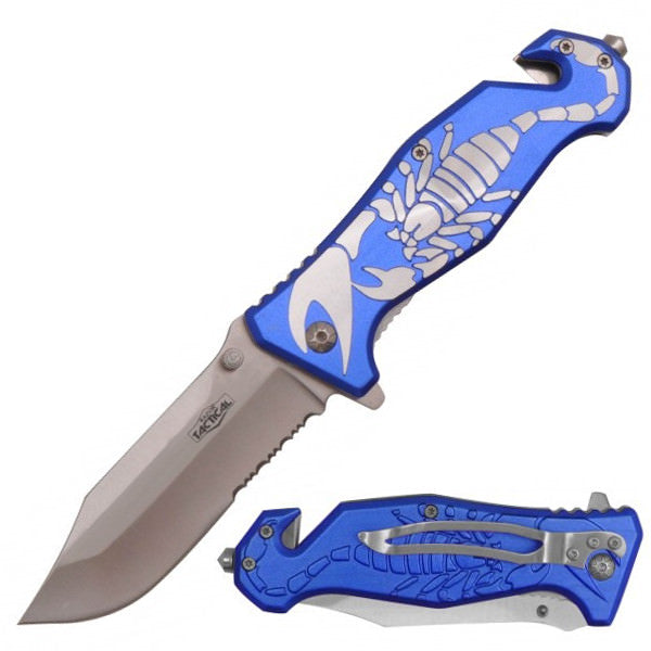 Scorpion Tactical Rescue Spring Assist Folding Knife - Blue - Tophatter's Guns'N'Weapons Store Collectible Weapons - Tophatter Daily Deals
