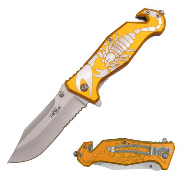 Scorpion Tactical Rescue Spring Assist Folding Knife - Gold - Tophatter's Inc. Weapons Store Online Collectible Weapons - Tophatter Daily Deals