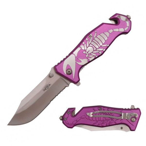 Scorpion Tactical Rescue Spring Assist Folding Knife - Purple - TOPHATTER'S ARMORY DEALS Collectible Weapons - Tophatter Daily Deals