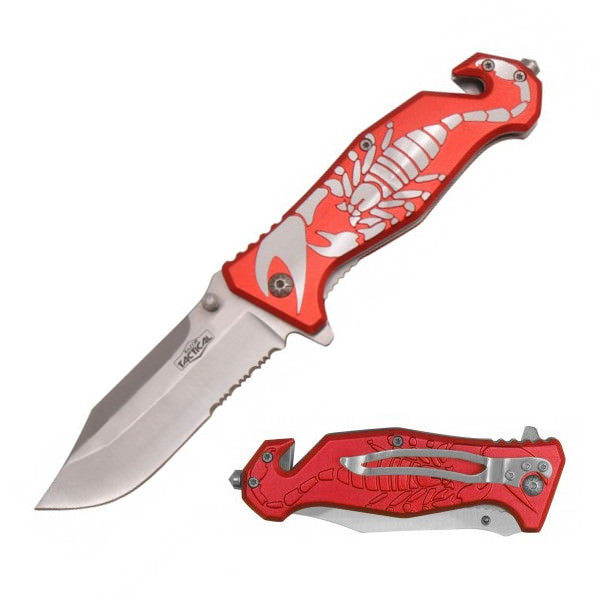 Scorpion Tactical Rescue Spring Assist Folding Knife - Red Collectible Weapons - Tophatter Daily Deals