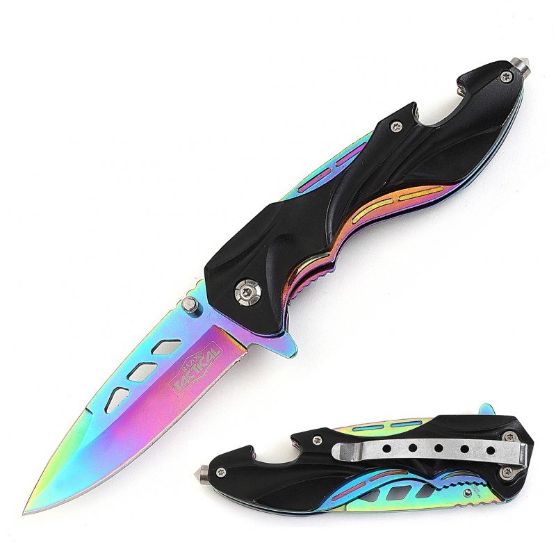 8" Titanium Spring Assisted Tactical Folding Knife Bottle Opener - Tophatter's Guns'N'Weapons Store Collectible Weapons - Tophatter Daily Deals