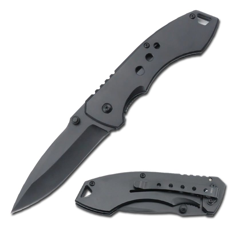 Black Titanium Spring Assisted Open Tactical Folding Pocket Knife - Tophatter's Guns'N'Weapons Store Collectible Weapons - Tophatter Daily Deals