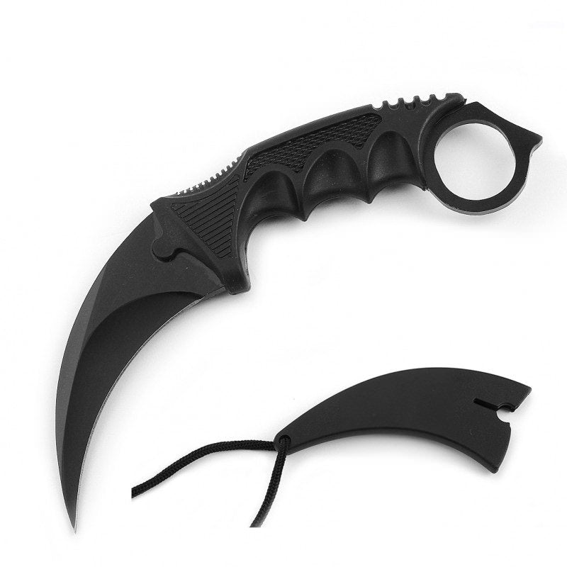 Black Tactical Combat Karambit Neck Knife Survival Hunting Fixed Blade - Tophatter's Army Products & Self Defense Collectible Weapons - Tophatter Daily Deals