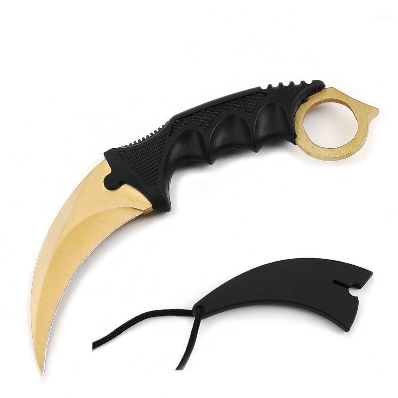 Golden Tactical Combat Karambit Neck Knife Survival Hunting Fixed Blade - Tophatter's Guns'N'Weapons Store Collectible Weapons - Tophatter Daily Deals