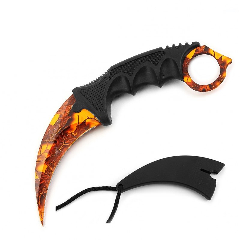 Orange Camo Tactical Combat Karambit Neck Knife Survival Hunting Fixed Blade - Tophatter's Army Products & Self Defense Collectible Weapons - Tophatter Daily Deals
