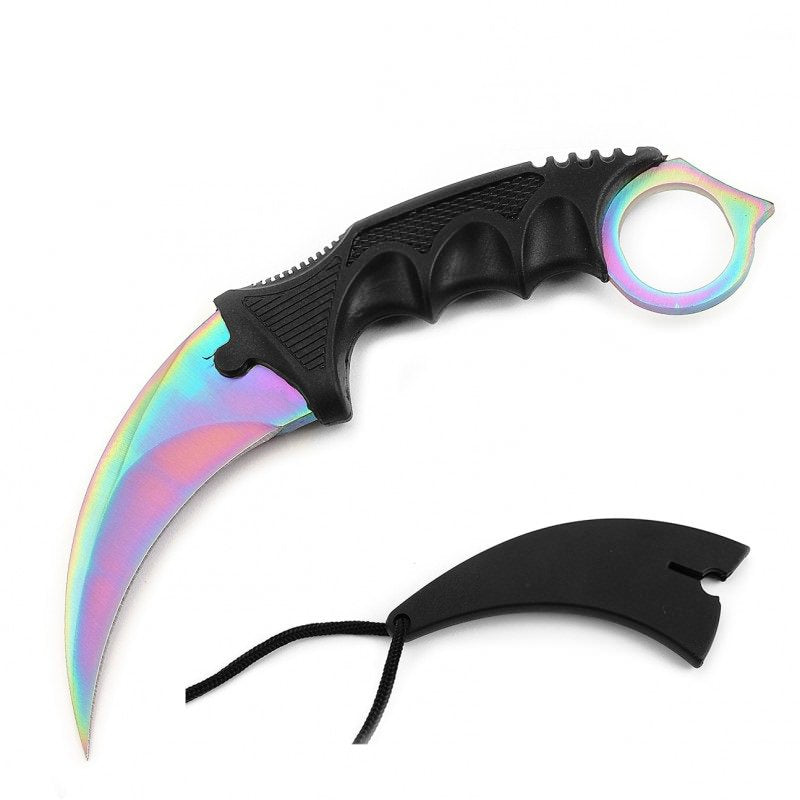 Rainbow Tactical Combat Karambit Neck Knife Survival Hunting Fixed Blade - TOPHATTER'S ARMORY DEALS Collectible Weapons - Tophatter Daily Deals