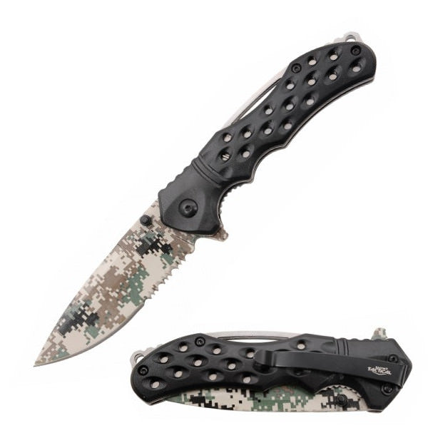 8" Black Camo Blade Spring Assisted Tactical Folding Knife - Tophatter's Guns'N'Weapons Store Collectible Weapons - Tophatter Daily Deals