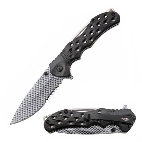 8" Black Carbon Fiber Blade Spring Assisted Tactical Folding Knife - Tophatter's Guns'N'Weapons Store Collectible Weapons - Tophatter Daily Deals