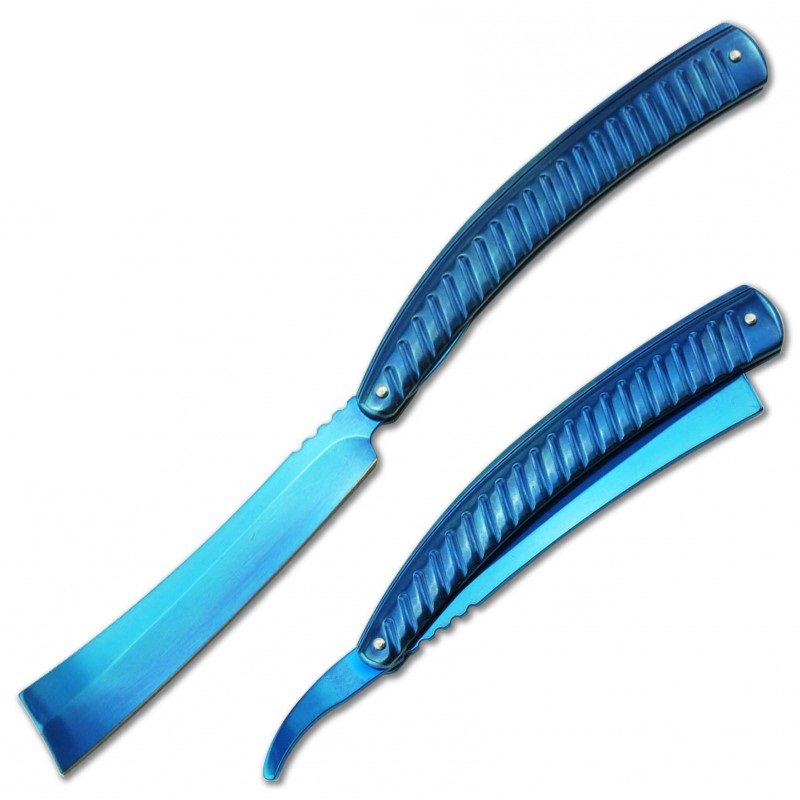 Blue Straight Blade Barber Razor Folding Pocket Knife Shaving Cutlery - Tophatter's Inc. Weapons Store Online Collectible Weapons - Tophatter Daily Deals