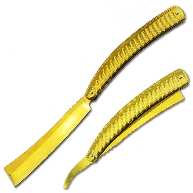Golden Finish Straight Blade Barber Razor Folding Pocket Knife Shaving Cutlery Collectible Weapons - Tophatter Daily Deals
