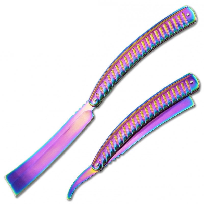 Rainbow Finish Straight Blade Barber Razor Folding Pocket Knife Shaving Cutlery - Tophatter's Guns'N'Weapons Store Collectible Weapons - Tophatter Daily Deals