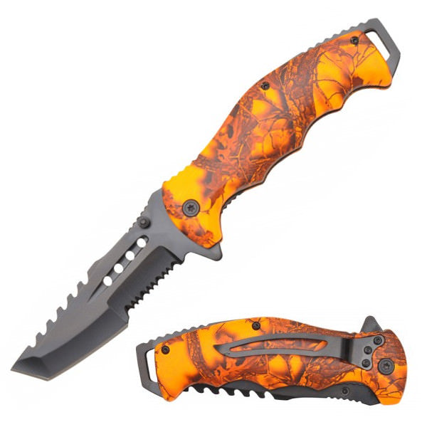 8" Orange Camo Handle Tactical Tanto Spring Assisted Folding Knife - Tophatter's Guns'N'Weapons Store Collectible Weapons - Tophatter Daily Deals