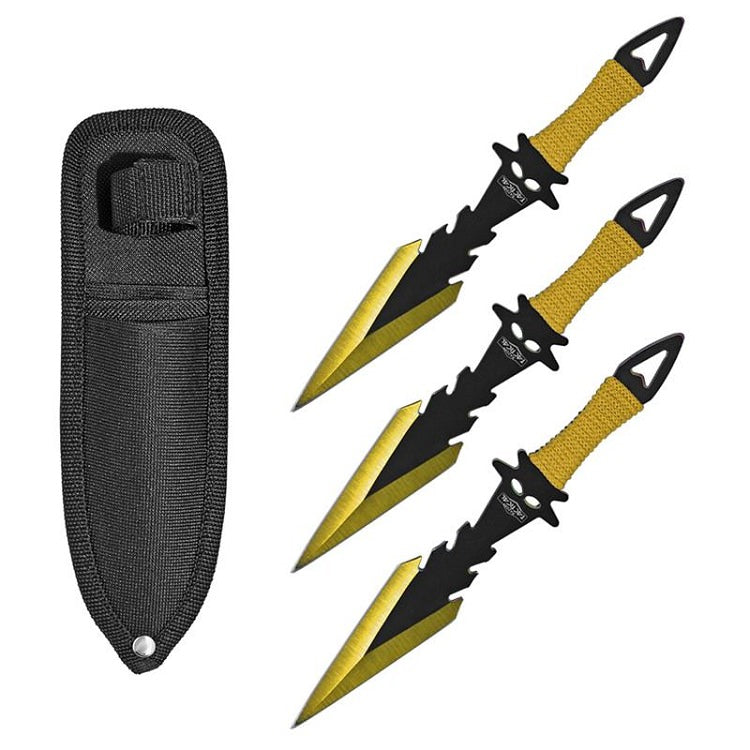 7.5 Inch Dagger Point Devils Night 3 PC Throwing Knives Set - Yellow - Tophatter's Army Products & Self Defense Collectible Weapons - Tophatter Daily Deals