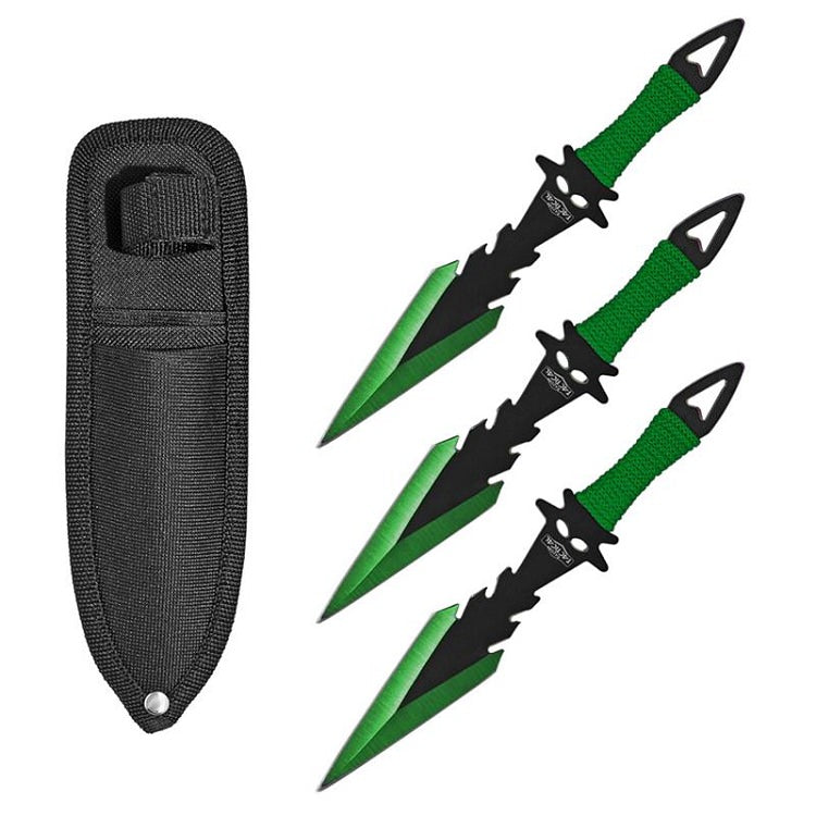 7.5 Inch Dagger Point Devils Night 3 PC Throwing Knives Set - Green - Tophatter's Inc. Weapons Store Online Collectible Weapons - Tophatter Daily Deals