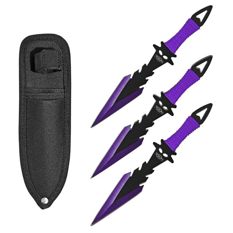 7.5 Inch Dagger Point Devils Night 3 PC Throwing Knives Set - Purple Collectible Weapons - Tophatter Daily Deals