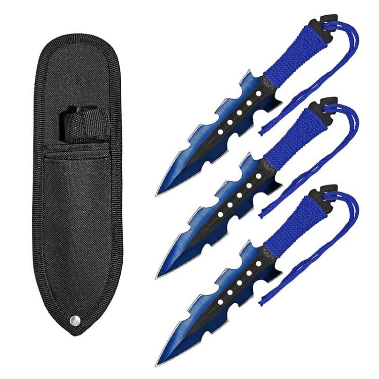 7.5 Inch Jagged Dagger Point 3 PC Throwing Knives Set Blue - Tophatter's Guns'N'Weapons Store Collectible Weapons - Tophatter Daily Deals