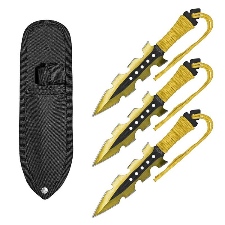 7.5 Inch Jagged Dagger Point 3 PC Throwing Knives Set Yellow - Tophatter's Inc. Weapons Store Online Collectible Weapons - Tophatter Daily Deals