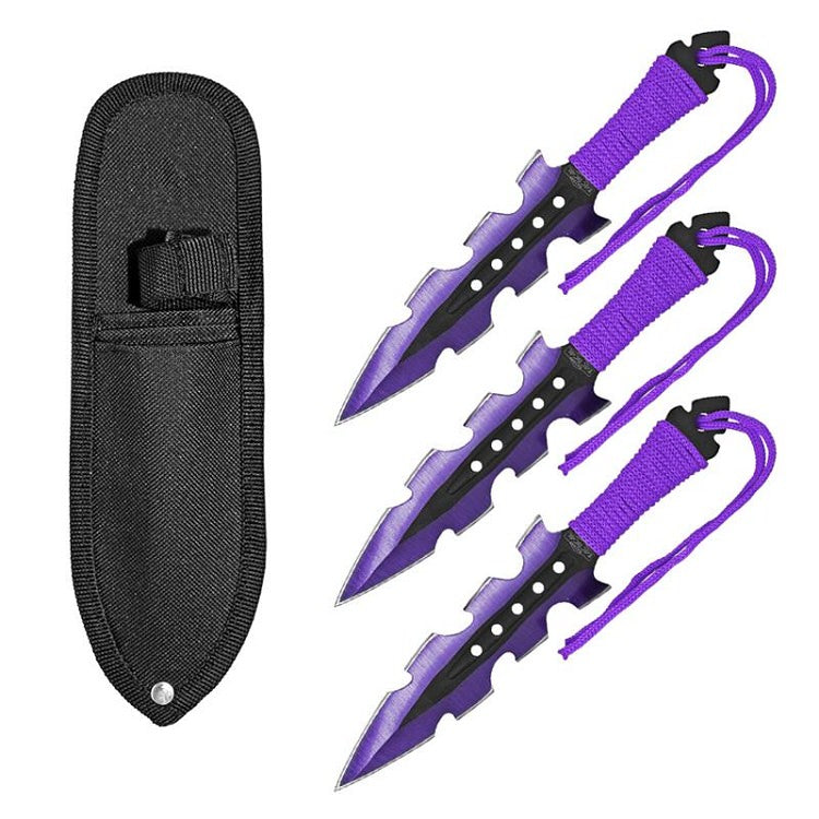 7.5 Inch Jagged Dagger Point 3 PC Throwing Knives Set Purple - Tophatter's Inc. Weapons Store Online Collectible Weapons - Tophatter Daily Deals