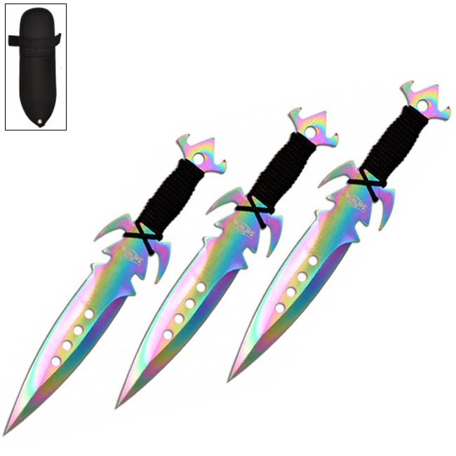 7.5 Inch Deadly Triad of Skulls Dagger Point 3 PC Throwing Knives Set Titanium - Tophatter's Inc. Weapons Store Online Collectible Weapons - Tophatter Daily Deals